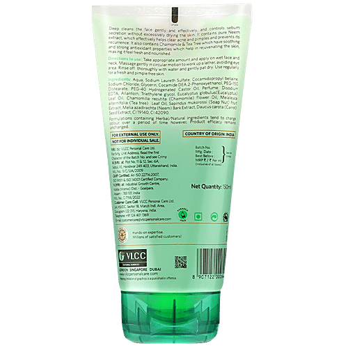 VLCC Neem Face Wash, Fights Acne & Pimples, 150 ml (Buy 1 Get 1 Free) Prevents Pimples & Nourishes Skin
