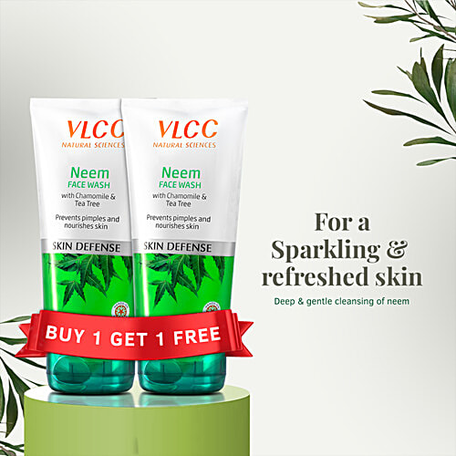 VLCC Neem Face Wash, Fights Acne & Pimples, 150 ml (Buy 1 Get 1 Free) Prevents Pimples & Nourishes Skin