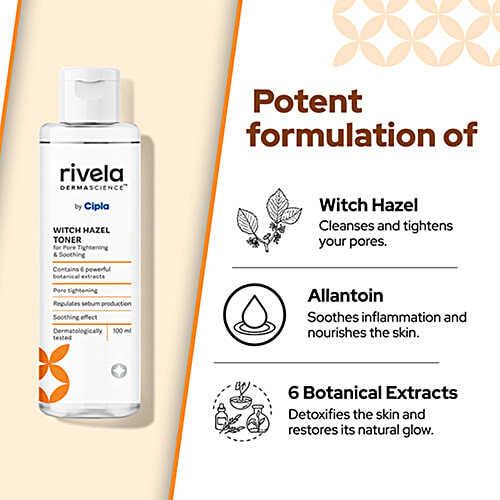 RIVELA DERMASCIENCE Witch Hazel Face Toner, 100 ml  Pore tightening