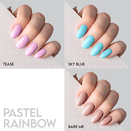 Star-Struck by Sunny Leone Nail Polish - Pastel Rainbow, 8 ml (Pack of 3) Tease, Sky Blue, Bare Me
