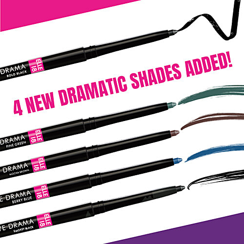 Elle 18 Eye Drama Kajal, 0.35 g Smokey Black Smudge Proof, Water Proof, Long Wear