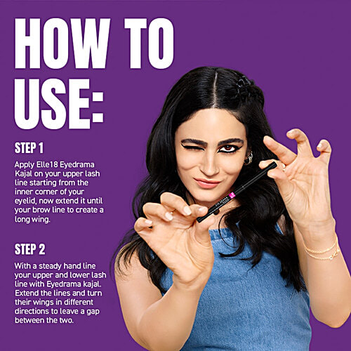 Elle 18 Eye Drama Kajal, 0.35 g Berry Blue Smudge Proof, Water Proof, Long Wear