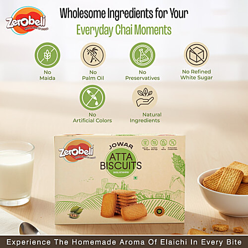 Zerobeli Premium Jowar Atta Biscuits With Elaichi, 375 g Delicious