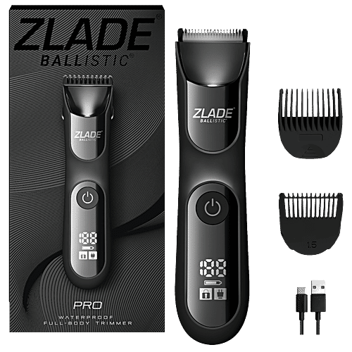 Zlade Ballistic Pro Full-Body Manscaping Trimmer with Ceramic Blades | Waterproof | Digital Display | Beard, Body, Bush, 430 g  