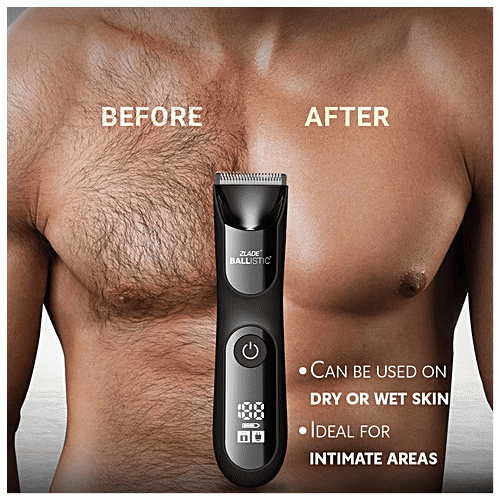 Zlade Ballistic Pro Full-Body Manscaping Trimmer with Ceramic Blades | Waterproof | Digital Display | Beard, Body, Bush, 430 g  