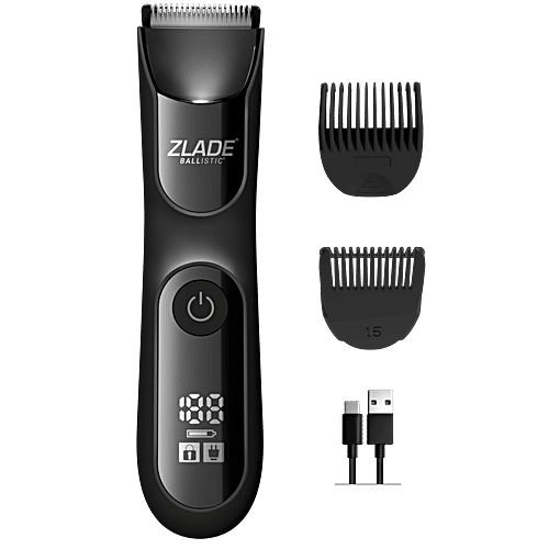 Zlade Ballistic Pro Full-Body Manscaping Trimmer with Ceramic Blades | Waterproof | Digital Display | Beard, Body, Bush, 430 g  