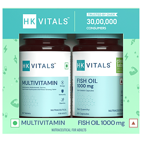 Healthkart HK Vitals Multivitamin Tablets & Fish Oil Capsules Combo For Women & Men, 120 pcs (60 + 60 pcs)