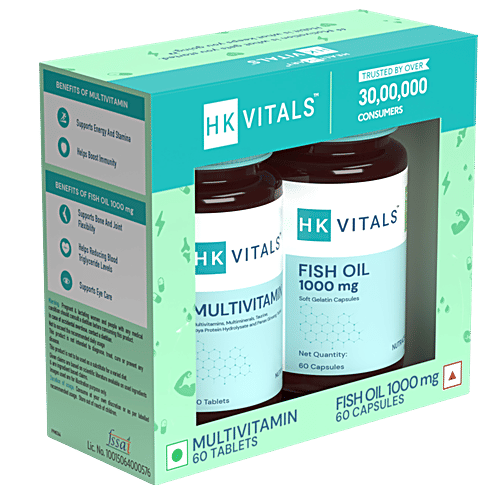 Healthkart HK Vitals Multivitamin Tablets & Fish Oil Capsules Combo For Women & Men, 120 pcs (60 + 60 pcs)