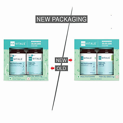 Healthkart HK Vitals Multivitamin Tablets & Fish Oil Capsules Combo For Women & Men, 120 pcs (60 + 60 pcs)