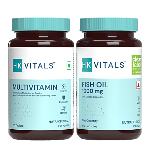 Healthkart HK Vitals Multivitamin Tablets & Fish Oil Capsules Combo For Women & Men, 120 pcs (60 + 60 pcs)
