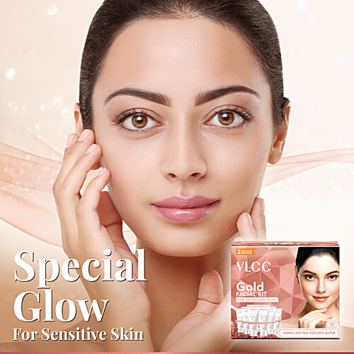 VLCC Gold Facial Kit For Sensitive Skin With 24K Gold, Hyaluronic Acid & Vitamin C, 60 g
