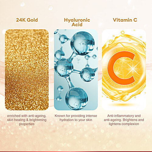 VLCC Gold Facial Kit For Sensitive Skin With 24K Gold, Hyaluronic Acid & Vitamin C, 60 g