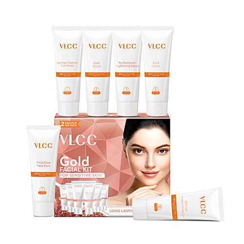 VLCC Gold Facial Kit For Sensitive Skin With 24K Gold, Hyaluronic Acid & Vitamin C, 60 g