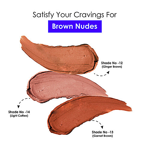 Blue Heaven Candy Crush Non-Transfer Matte Lip Color - Brown Nudes, 10 ml (Pack of 3) Intense Matte Finish, Intense Pigment