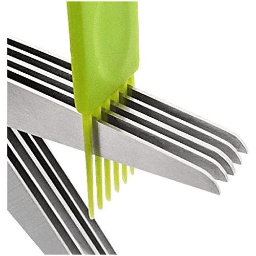 Naalsa Trump 5 Blade Multi-Functional Stainless-Steel Scissor To Cut Herbs, Leafy Vegetables & Spices With Cleaning Brush, 1 pc  