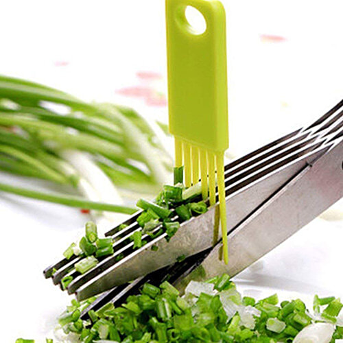 Naalsa Trump 5 Blade Multi-Functional Stainless-Steel Scissor To Cut Herbs, Leafy Vegetables & Spices With Cleaning Brush, 1 pc  