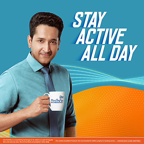 Horlicks Lite Regular Malt Nutrition Drink, 400 g Pouch Cereal Based Beverage, No Added Sugar, High Protein, Zero Cholesterol