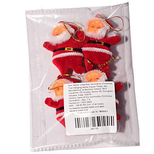 Urban Fest Christmas Tree Hanging Santa Claus Teddy Decorative, Small, 4 pcs  Festive Décor
 Holiday Charm