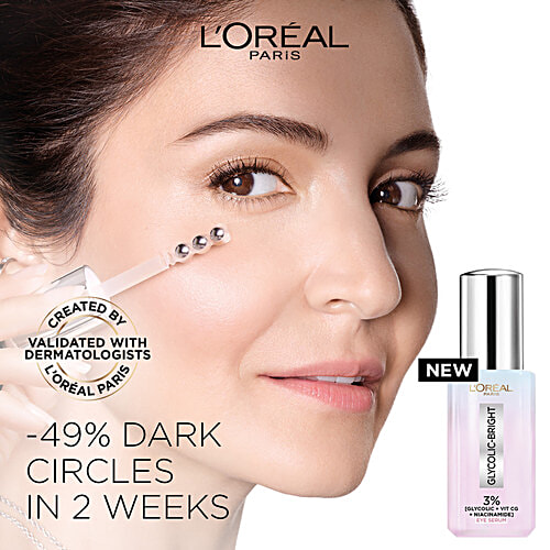 L'Oreal Paris Glycolic Bright Dark Circle Eye Serum With 3% Glycolic + Vit Cg + Niacinamide, 20 ml