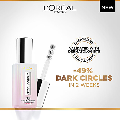 L'Oreal Paris Glycolic Bright Dark Circle Eye Serum With 3% Glycolic + Vit Cg + Niacinamide, 20 ml