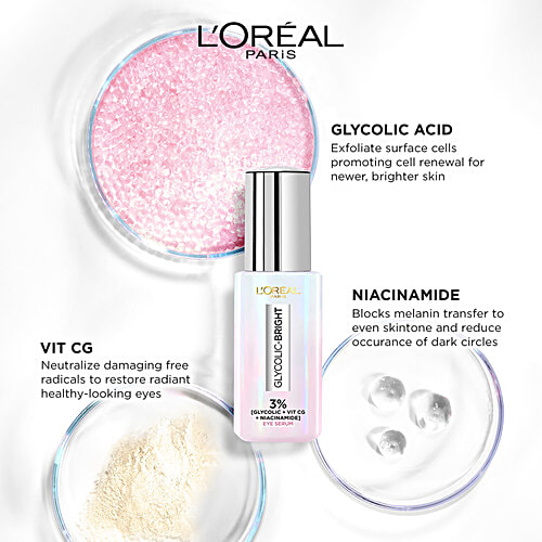 L'Oreal Paris Glycolic Bright Dark Circle Eye Serum With 3% Glycolic + Vit Cg + Niacinamide, 20 ml