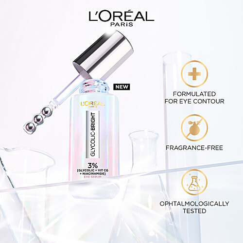 L'Oreal Paris Glycolic Bright Dark Circle Eye Serum With 3% Glycolic + Vit Cg + Niacinamide, 20 ml