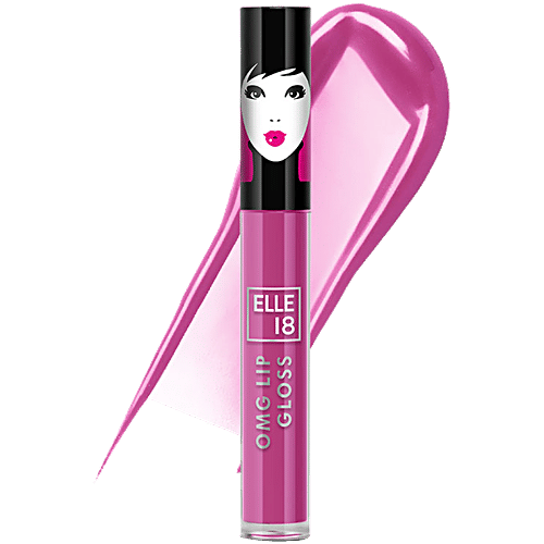 Elle 18 OMG Lip Gloss, Rose All Day, Moisturising, Non-Sticky, Light Weight, With Jojoba Oil, 2.5 ml Pink-A-Licious 
