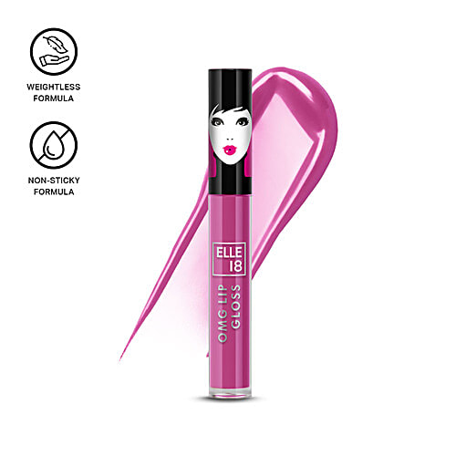 Elle 18 OMG Lip Gloss, Rose All Day, Moisturising, Non-Sticky, Light Weight, With Jojoba Oil, 2.5 ml Pink-A-Licious 