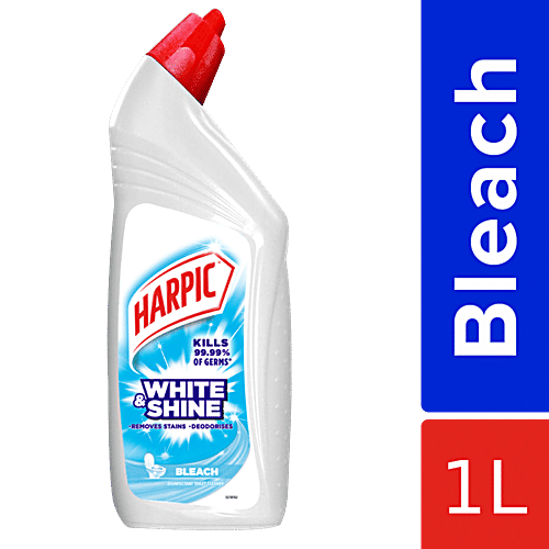 Harpic White & Shine Disinfectant Toilet Cleaner - Liquid Bleach, 1 L  Kills 99.99% Germs
 Removes Stains
 Whitens Toilet