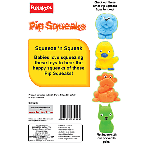 Giggles Pip Squeaks - Multicolour, Animal Squeakers, Natural Squeaking Sound, 2 pcs  Multicolour
 Animal Squeakers
 Natural Squeaking Sound