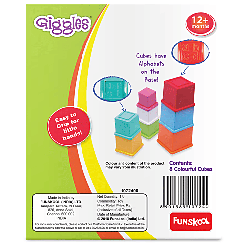 Giggles Plastic Stacking Cubes/Blocks - With Alphabet, Stack & Nest, Multicolour, 1 pc  Stacking Cubes
 Alphabet Cubes
 Multicolour