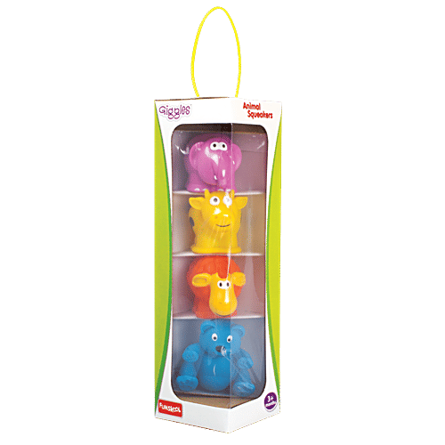 Giggles Animal Squeakers - Natural Sound, Assorted Colours, 4 pcs  Natural Sound
 Assorted Colours
