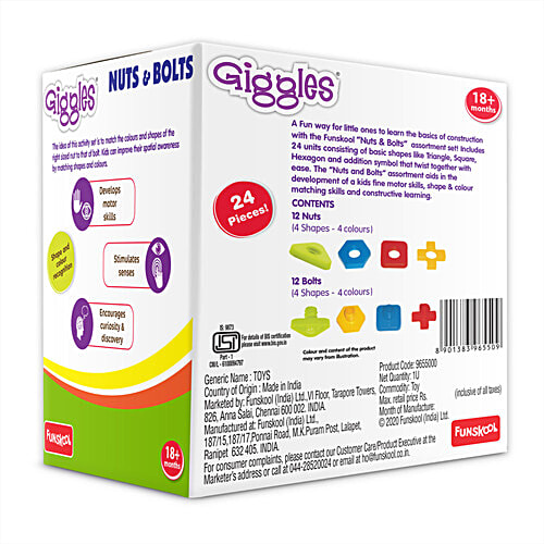 Giggles Nuts & Bolts - Interlocking Educational Blocks, Shape & Colours, 18+ Months, 1 pc  