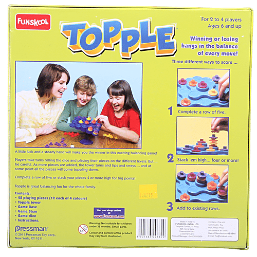 Funskool Topple - Strategy Balancing & Skill Game, 2-4 Players, 6+ Years, Assorted Colour, 1 pc  Stack 5 in a row