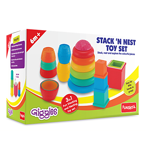 Giggles 3 In 1 Stack N Nest Toy Set - Develops Motor Skills, 6+ Months, 1 pc  Stacking Fun
 Develops Motor Skills
 Vibrant Colours