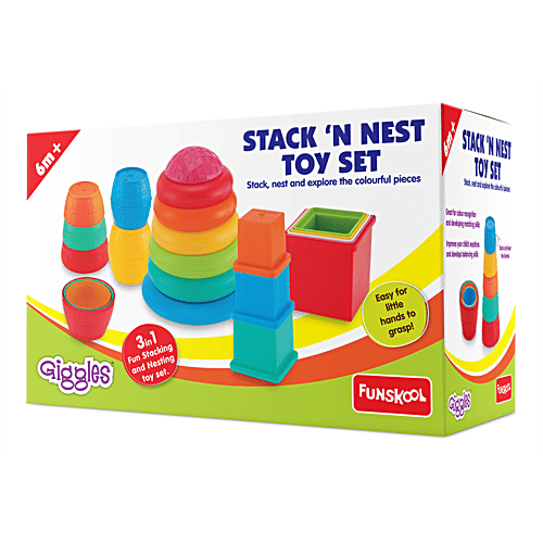 Giggles 3 In 1 Stack N Nest Toy Set - Develops Motor Skills, 6+ Months, 1 pc  Stacking Fun
 Develops Motor Skills
 Vibrant Colours