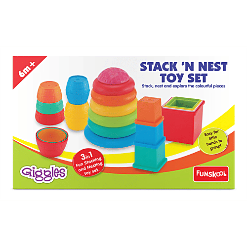 Giggles 3 In 1 Stack N Nest Toy Set - Develops Motor Skills, 6+ Months, 1 pc  Stacking Fun
 Develops Motor Skills
 Vibrant Colours
