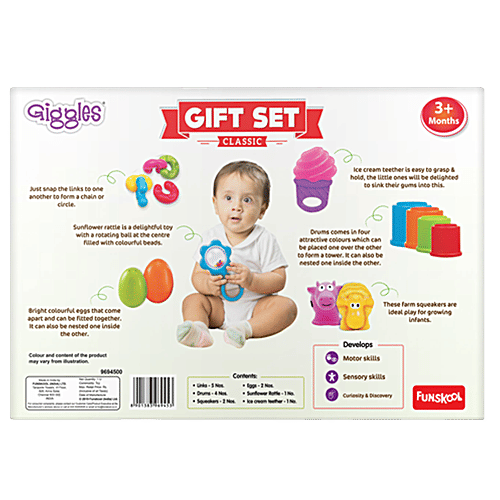 Giggles Gift Set Classic - For New Born, Stack,Nest, Link, Squeakers, Teether, Rattle, 6+ Months, 1 pc (15 pcs) Sensory Exploration
 Fine Motor Skills
 Auditory Development