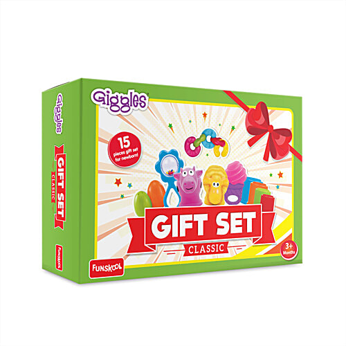 Giggles Gift Set Classic - For New Born, Stack,Nest, Link, Squeakers, Teether, Rattle, 6+ Months, 1 pc (15 pcs) Sensory Exploration
 Fine Motor Skills
 Auditory Development