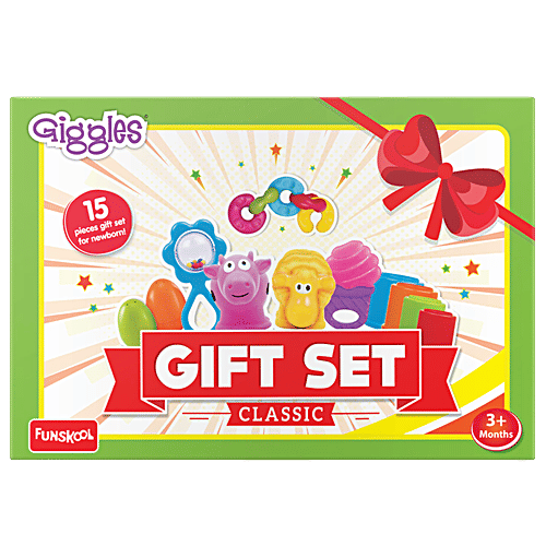 Giggles Gift Set Classic - For New Born, Stack,Nest, Link, Squeakers, Teether, Rattle, 6+ Months, 1 pc (15 pcs) Sensory Exploration
 Fine Motor Skills
 Auditory Development