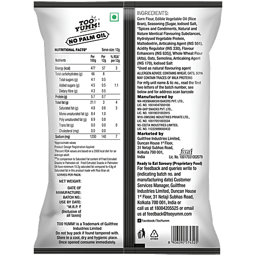 Too Yumm! Karare Twisties - Schezwan, 65 g Vegetarian, Lesser Saturated Fat