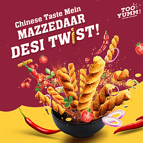 Too Yumm! Karare Twisties - Schezwan, 65 g Vegetarian, Lesser Saturated Fat