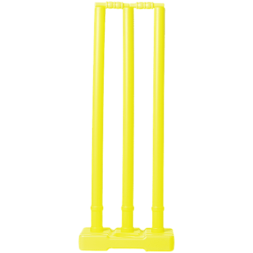 Elan Plastic Stump Set - With Three Wickets, Yellow, 10+ Years, L 83 X B 28 X H 8 Cm, 1 pc (Base, 2 Bails & 1 Kit Bag) Durable Construction
 Easy Setup
 Portable Wicket Set