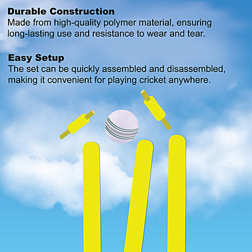 Elan Plastic Stump Set - With Three Wickets, Yellow, 10+ Years, L 83 X B 28 X H 8 Cm, 1 pc (Base, 2 Bails & 1 Kit Bag) Durable Construction
 Easy Setup
 Portable Wicket Set
