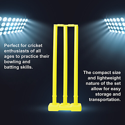 Elan Plastic Stump Set - With Three Wickets, Yellow, 10+ Years, L 83 X B 28 X H 8 Cm, 1 pc (Base, 2 Bails & 1 Kit Bag) Durable Construction
 Easy Setup
 Portable Wicket Set