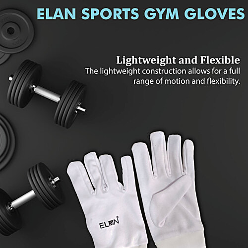 Elan Sports Gym Gloves - White, 12+ Years, L 29 x B 12 X H 1 Cm, Made From Cotton, 1 pc  Lightweight and Flexible
 Enhanced Grip