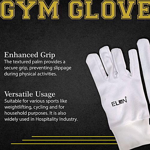 Elan Sports Gym Gloves - White, 12+ Years, L 29 x B 12 X H 1 Cm, Made From Cotton, 1 pc  Lightweight and Flexible
 Enhanced Grip