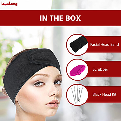 Lifelong Hydrating Facial Steamer - Blackhead Removal Kit, Cleaning Brush, Head Band, 1 Year Warranty, Black, LLS108, 1 pc  Moisturising Face Steamer, Skin Care Home Facial Spa Steamer, For Cough, Cold, Facial
