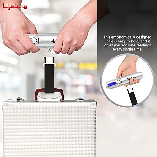 Lifelong Luggage Weighing Scale - For Flights, Travel, Gas Cylinder, Portable, 1 Year Warranty, Silver, LLGWS27, 1 pc  Included Battery 50kg with LCD Display,Hanging Weight Machine for Bags and Baggage,