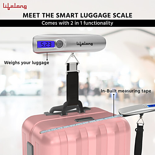 Lifelong Luggage Weighing Scale - For Flights, Travel, Gas Cylinder, Portable, 1 Year Warranty, Silver, LLGWS27, 1 pc  Included Battery 50kg with LCD Display,Hanging Weight Machine for Bags and Baggage,